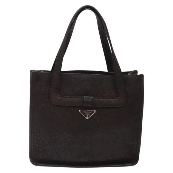 PRADA Hand Bag Leather Brown Silver Auth yk18137